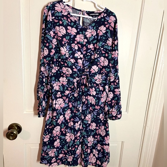 Lands’ End Trendy Style Tie Front Floral Dress Girl’s Size M V-Neck - Picture 2 of 6